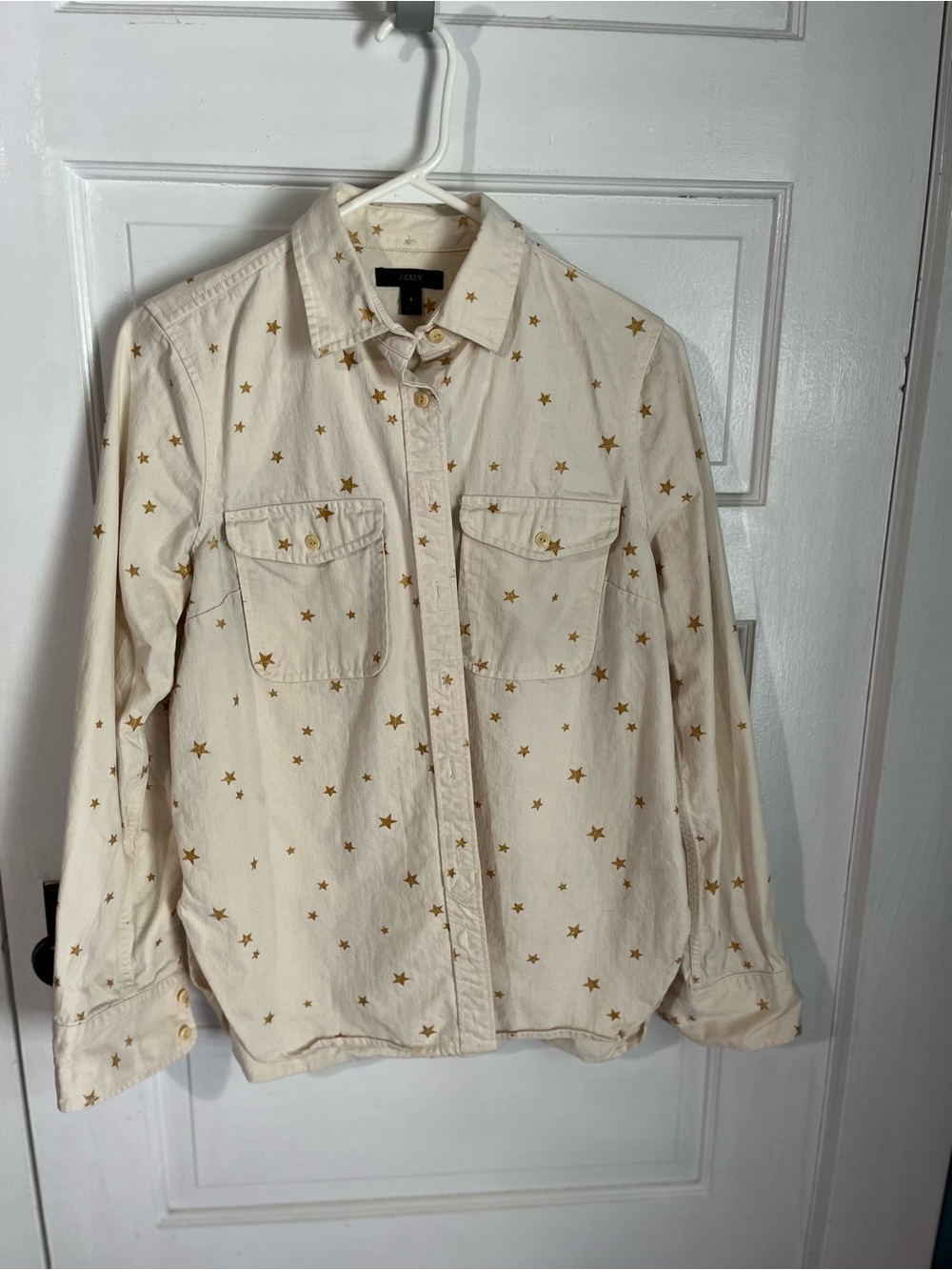 J Crew women’s Cream Star-Print Button-Up Shirt size small